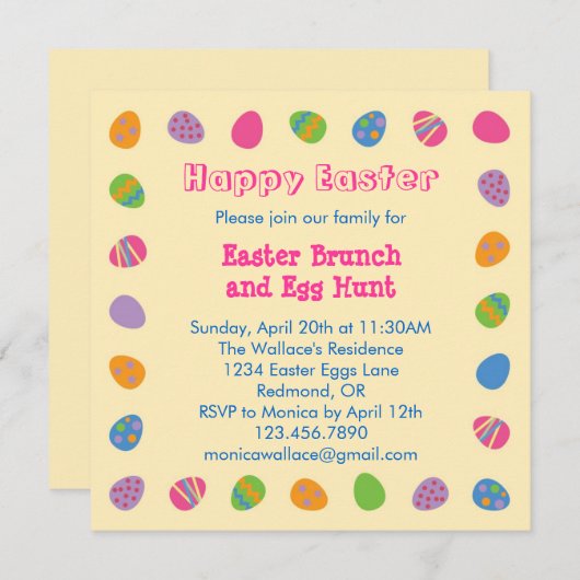 Uitnodiging voor de Easter Egg Border (Voorkant / Achterkant)