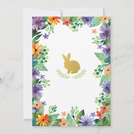 Uitnodiging voor de Easter Egg Hunt. Paarse bloeme (Achterkant)