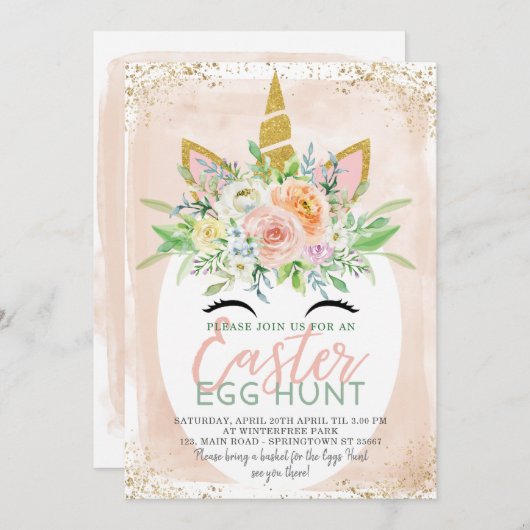 Uitnodiging voor de Easter Egg Hunt van Unicorn (Voorkant / Achterkant)