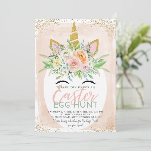 Uitnodiging voor de Easter Egg Hunt van Unicorn (Staand voorkant)