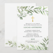 Uitnodiging voor de Eerste Communie in groene Euca (Voorkant / Achterkant)