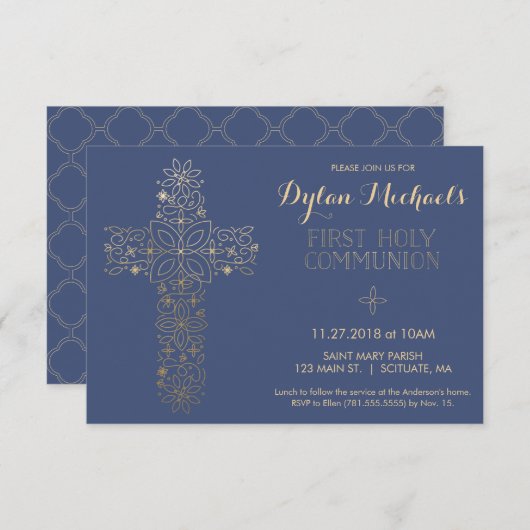 Uitnodiging voor de eerste Heilige Communie, Goude (Voorkant / Achterkant)