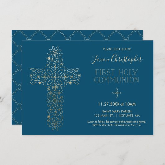 Uitnodiging voor de eerste Heilige Communie, Goude (Voorkant / Achterkant)