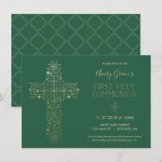 Uitnodiging voor de eerste Heilige Communie, Goude (Voorkant / Achterkant)