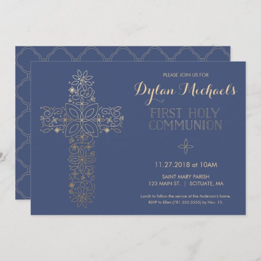 Uitnodiging voor de eerste Heilige Communie, Goude (Voorkant / Achterkant)