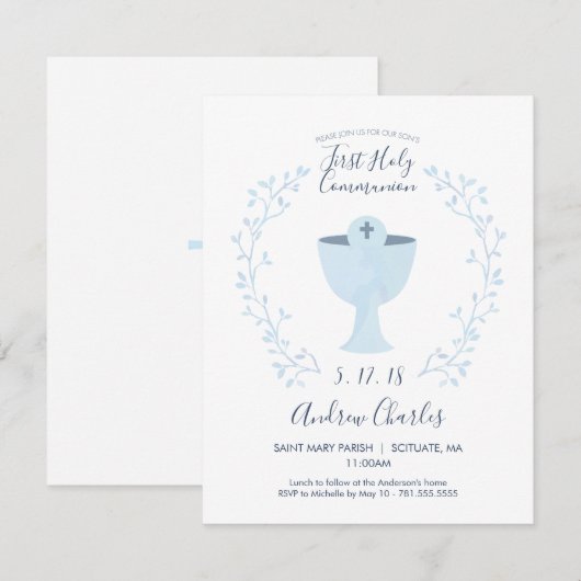 Uitnodiging voor de eerste Heilige Communie - Jong (Voorkant / Achterkant)