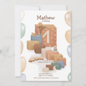 Uitnodiging voor de eerste verjaardag in retro sti (Voorkant)