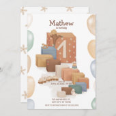 Uitnodiging voor de eerste verjaardag in retro sti (Voorkant / Achterkant)