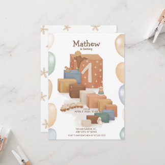 Uitnodiging voor de eerste verjaardag in retro sti