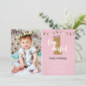 uitnodiging voor de eerste verjaardag - meisjes gl (Staand voorkant)