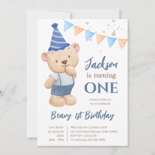 Uitnodiging voor de eerste verjaardag van Beary te (Voorkant)