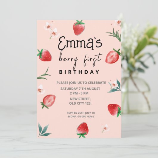 Uitnodiging voor de eerste verjaardag van Berry (Staand voorkant)