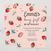Uitnodiging voor de eerste verjaardag van Berry (Voorkant / Achterkant)