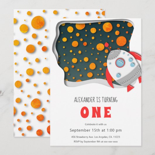 Uitnodiging voor de eerste verjaardag van het oran (Voorkant / Achterkant)