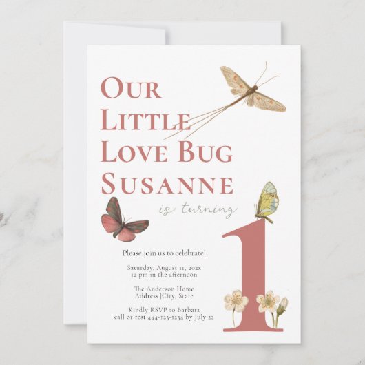 Uitnodiging voor de eerste verjaardag van lievehee (Voorkant)