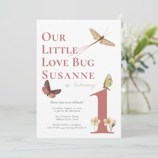 Uitnodiging voor de eerste verjaardag van lievehee (Staand voorkant)