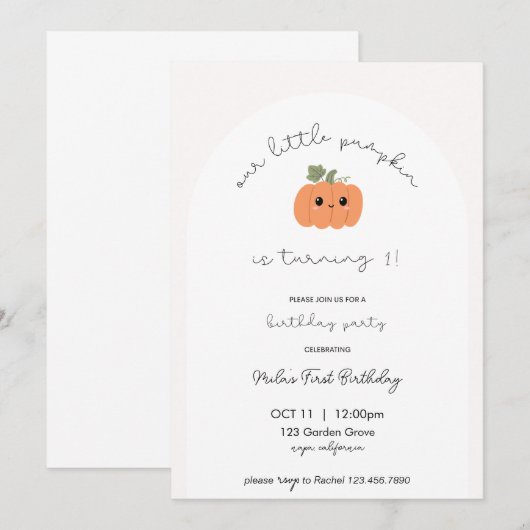 Uitnodiging voor de eerste verjaardag van Little P (Voorkant / Achterkant)