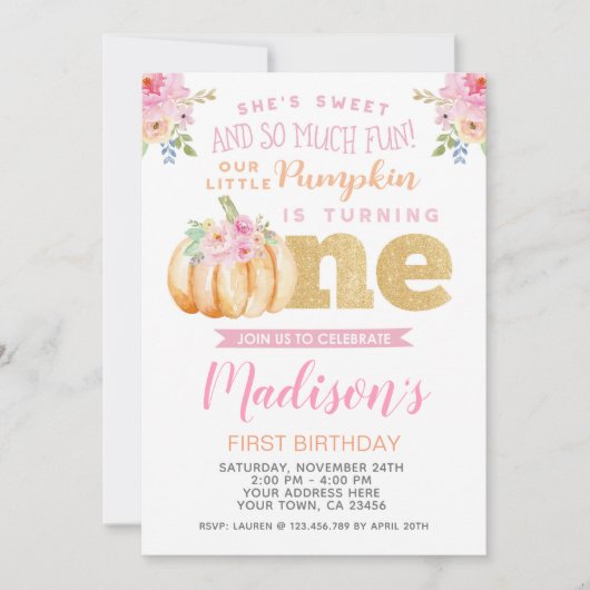 Uitnodiging voor de eerste verjaardag van Little P (Voorkant)