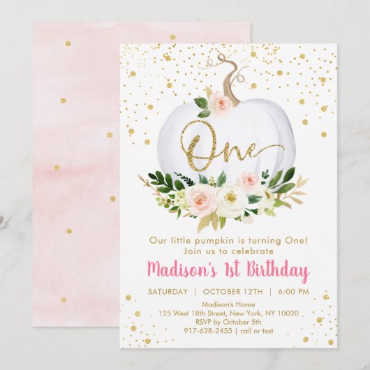 Uitnodiging voor de eerste verjaardag van Little P (Voorkant / Achterkant)