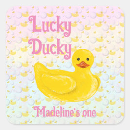 Uitnodiging voor de eerste verjaardag van Lucky Du Vierkante Sticker