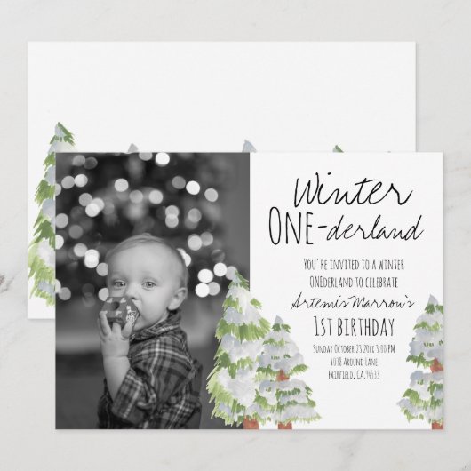 Uitnodiging voor de eerste verjaardag van winterla (Voorkant / Achterkant)