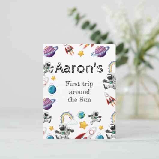 Uitnodiging voor de eerste verjaardagsfeest van ee (Staand voorkant)