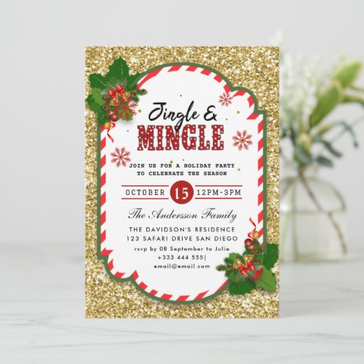 Uitnodiging voor de feestdag in Jingle & Mingle (Staand voorkant)