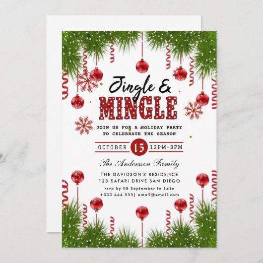 Uitnodiging voor de feestdag in Jingle & Mingle (Voorkant / Achterkant)