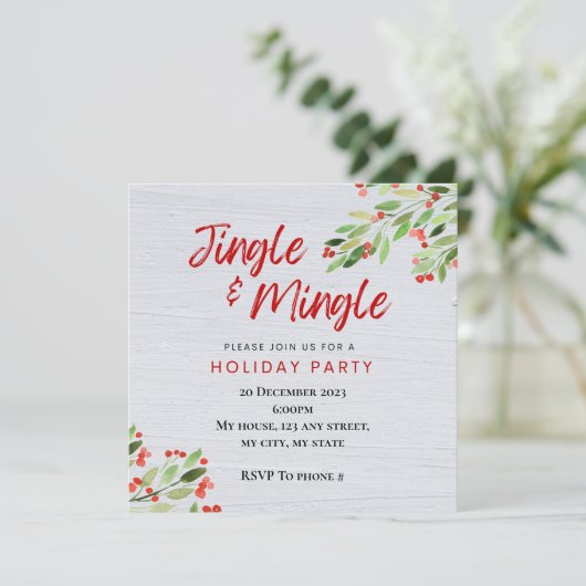 Uitnodiging voor de feestdag in Jingle & Mingle (Staand voorkant)