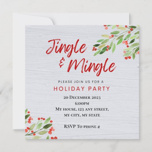Uitnodiging voor de feestdag in Jingle & Mingle (Voorkant)