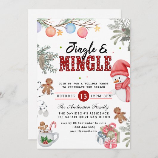 Uitnodiging voor de feestdag in Jingle & Mingle (Voorkant / Achterkant)