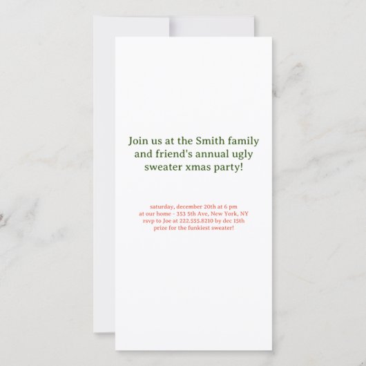 Uitnodiging voor de feestdag met de feestdag voor (Achterkant)