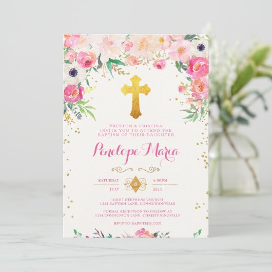 Uitnodiging voor de formele en gouden kruisdoop (Staand voorkant)