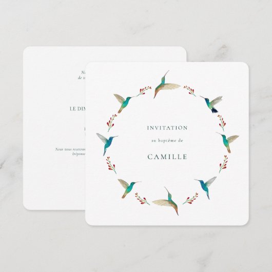 Uitnodiging voor de Franse Hummingbird doop (Voorkant / Achterkant)