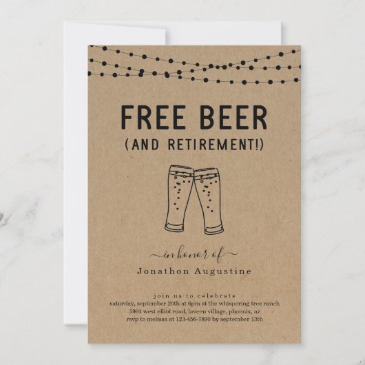 Uitnodiging voor de Free Beer Funny Retirement Par (Voorkant)