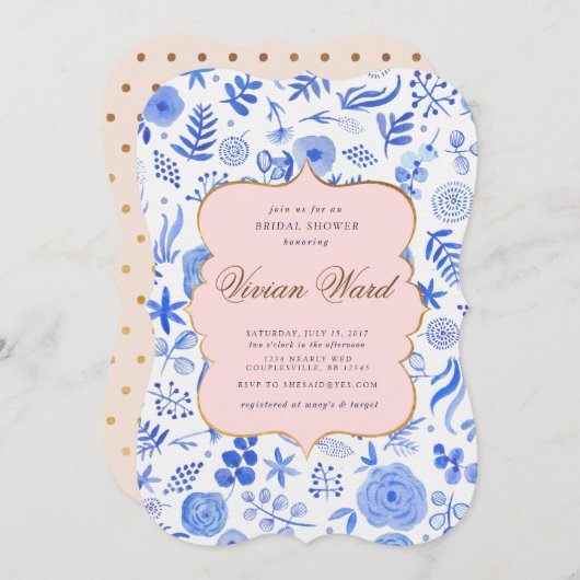Uitnodiging voor de French Blue Bridal Shower (Voorkant / Achterkant)