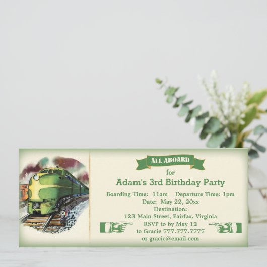  uitnodiging voor de geboorte van Diesel Train (Staand voorkant)