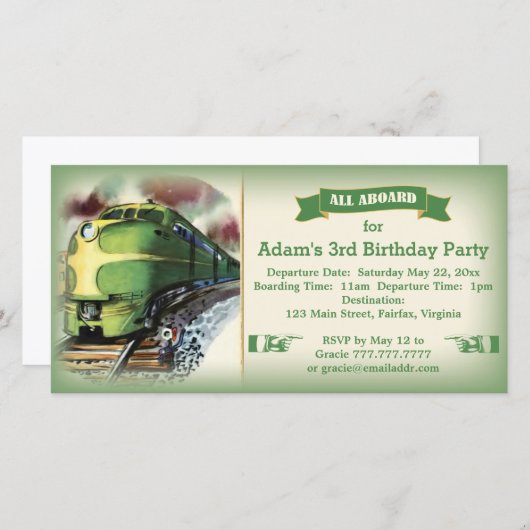  uitnodiging voor de geboorte van Diesel Train (Voorkant / Achterkant)