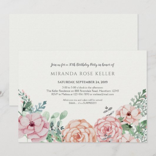  uitnodiging voor de geboorte van Floral Adult Bir (Voorkant / Achterkant)