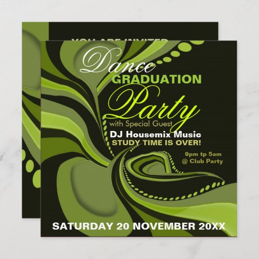 Uitnodiging voor de Groene Diva Afstuderen House (Voorkant / Achterkant)