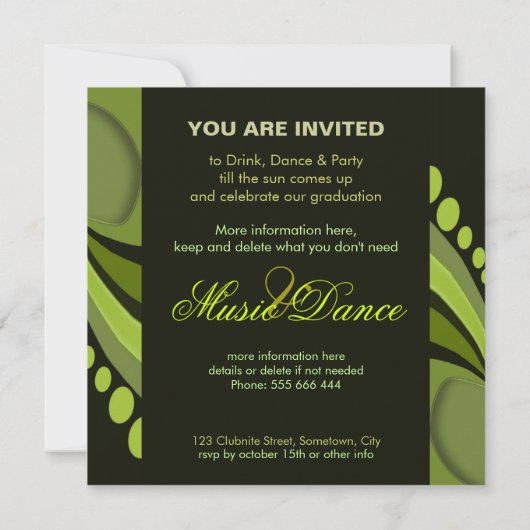 Uitnodiging voor de Groene Diva Afstuderen House (Achterkant)