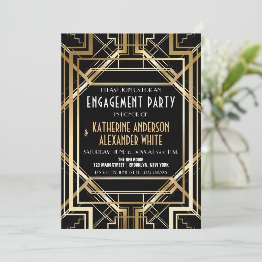 Uitnodiging voor de Grote Geïnspireerde Art Deco E (Staand voorkant)