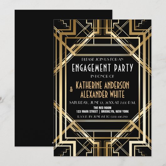 Uitnodiging voor de Grote Geïnspireerde Art Deco E (Voorkant / Achterkant)