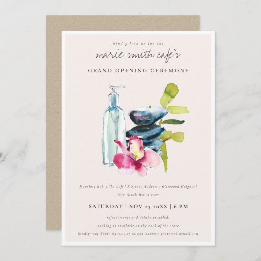 Uitnodiging voor de grote opening van Blush Orchid (Voorkant / Achterkant)