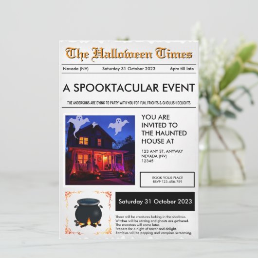 Uitnodiging voor de Halloween krant (Staand voorkant)