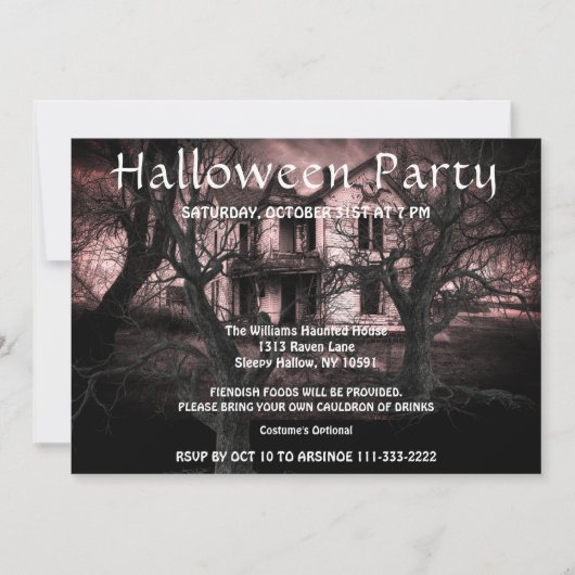 Uitnodiging voor de haunted Creaky Old House-parti (Voorkant)