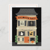 Uitnodiging voor de Haunted House Halloween Party (Voorkant / Achterkant)