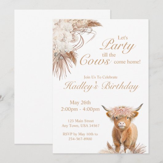 Uitnodiging voor de Holy Koe Highland Koe Party (Voorkant / Achterkant)