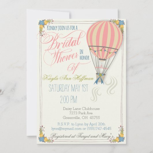 Uitnodiging voor de Hot Air Balloon Bridal Shower. (Voorkant)