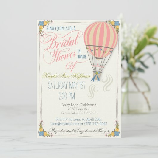 Uitnodiging voor de Hot Air Balloon Bridal Shower. (Staand voorkant)